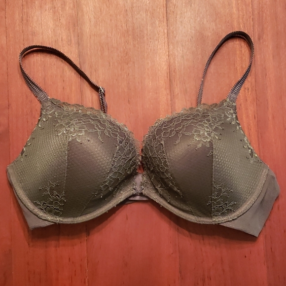 Gray Lace Plunge Bra - Picture 1 of 7
